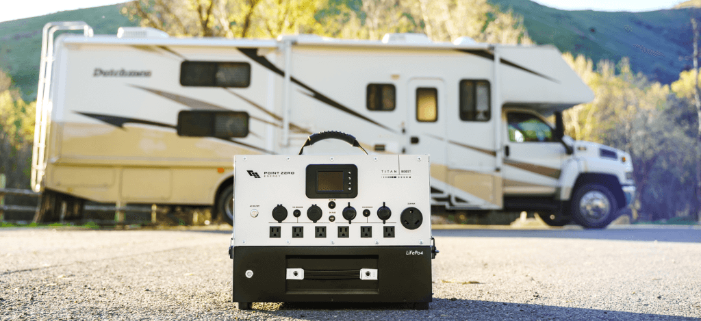 RV Solar generator infront of an RV